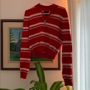 F21 Striped Quarter Zip Cropped Sweater